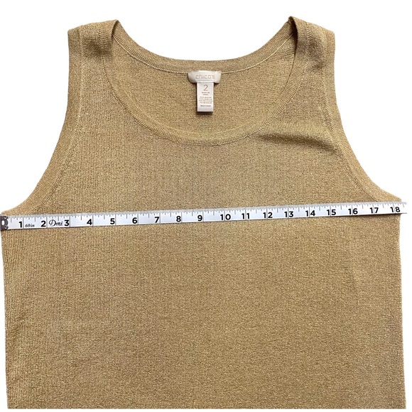 Chico's Size 2 (L/12) Golden Rayon Blend Sleeveless Stretchy Tank Top Going out - Picture 6 of 9